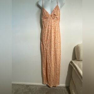 NWT RESA Los Angeles, apricot floral maxi slip dress, deep V back and open leg